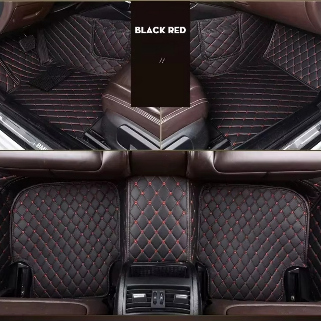 Linen diamond pattern full-coverage car floor mats, suitable for standard sizes, universal, non-slip, easy to clean, complete set.