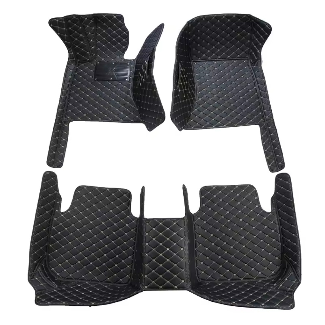 Linen diamond pattern full-coverage car floor mats, suitable for standard sizes, universal, non-slip, easy to clean, complete set.