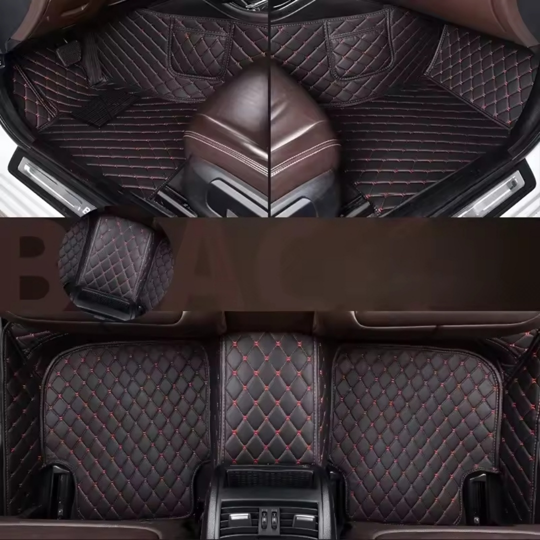Linen diamond pattern full-coverage car floor mats, suitable for standard sizes, universal, non-slip, easy to clean, complete set.