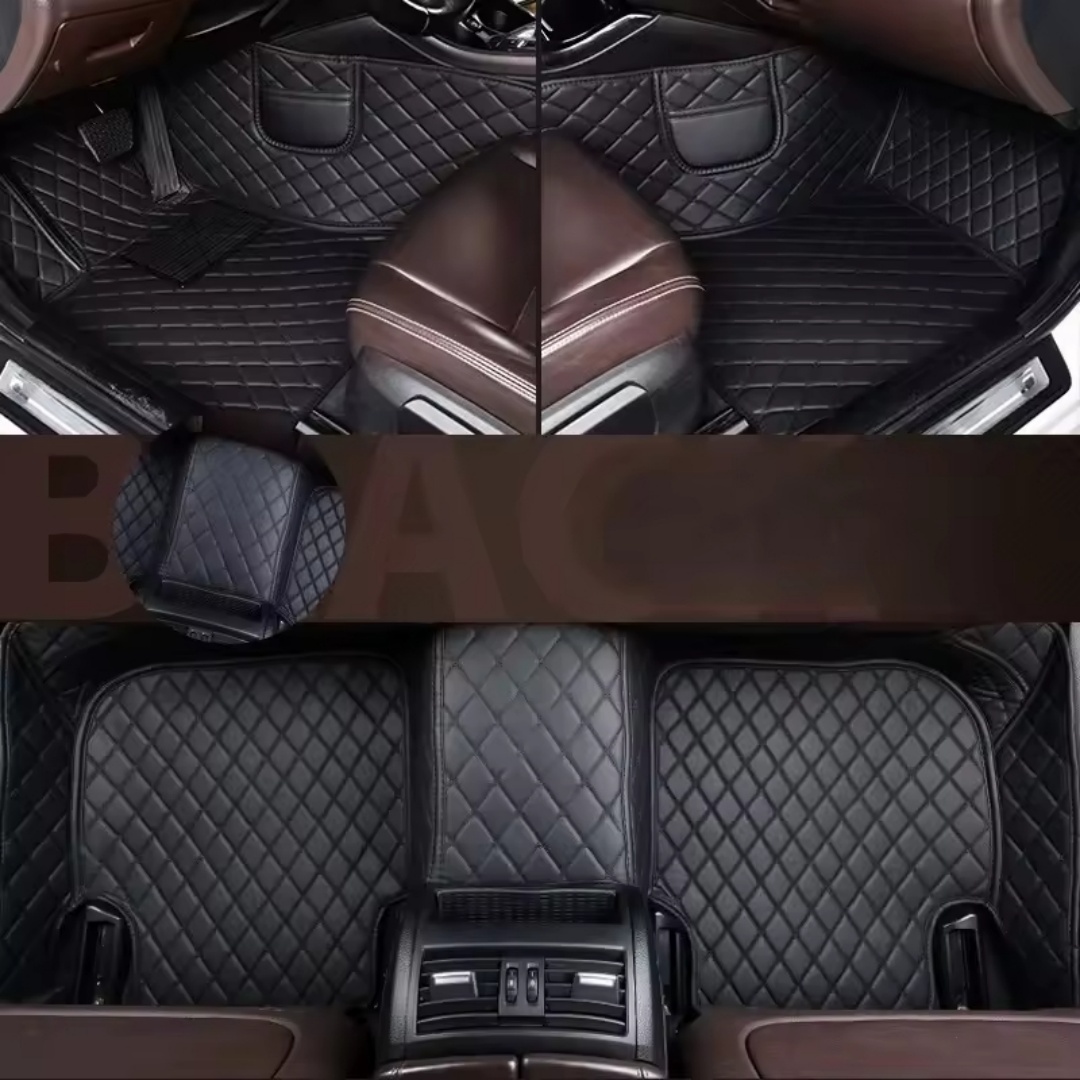 Linen diamond pattern full-coverage car floor mats, suitable for standard sizes, universal, non-slip, easy to clean, complete set.