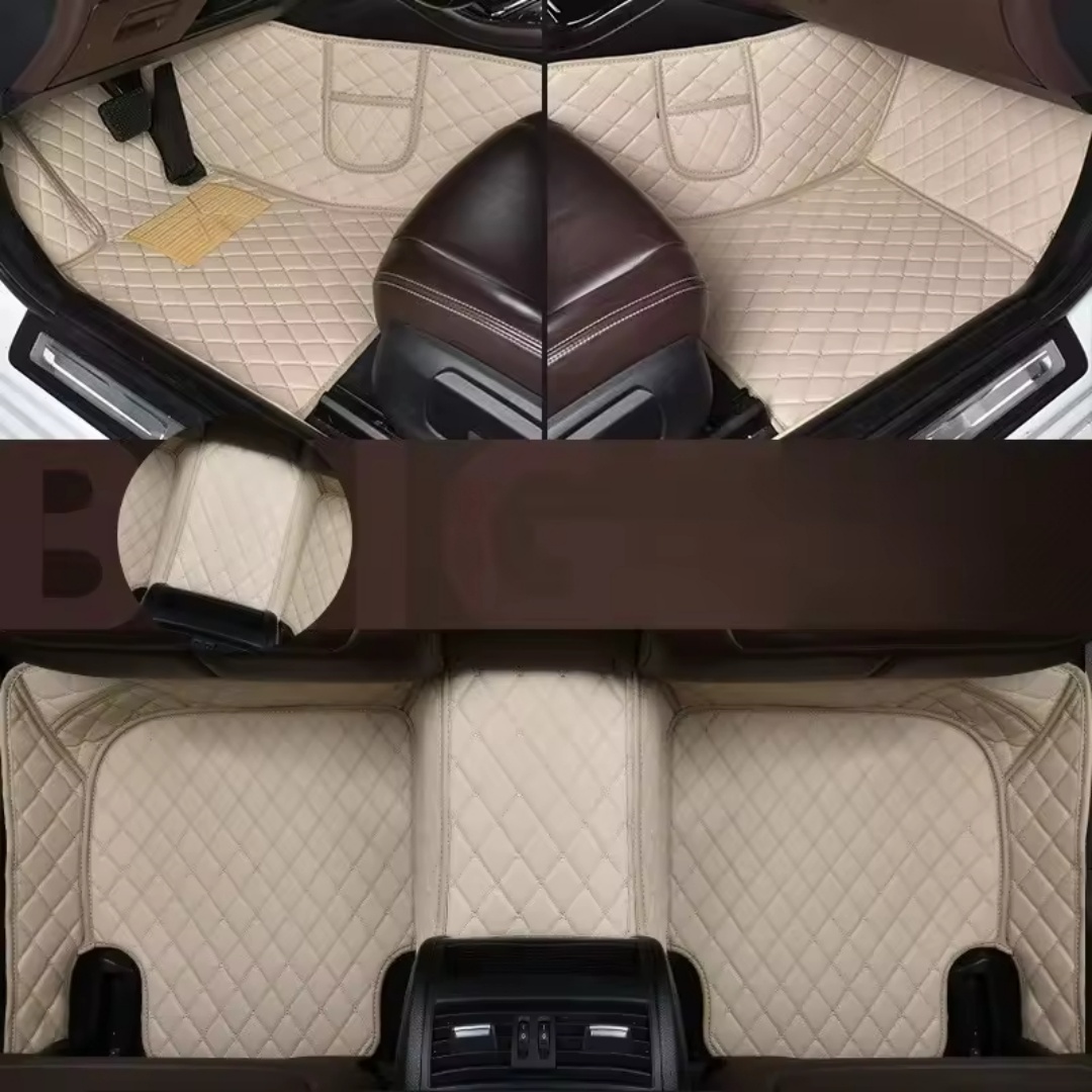 Linen diamond pattern full-coverage car floor mats, suitable for standard sizes, universal, non-slip, easy to clean, complete set.