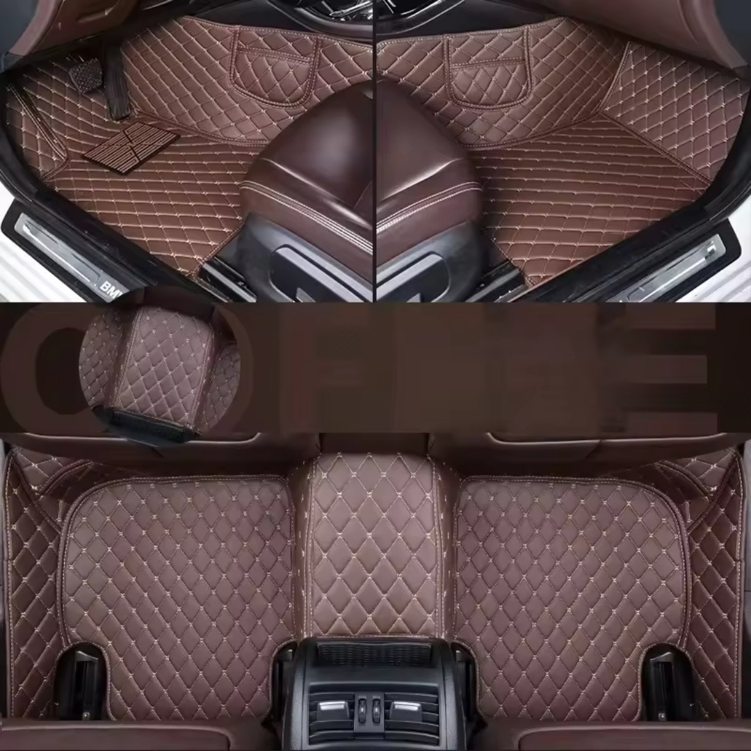 Linen diamond pattern full-coverage car floor mats, suitable for standard sizes, universal, non-slip, easy to clean, complete set.