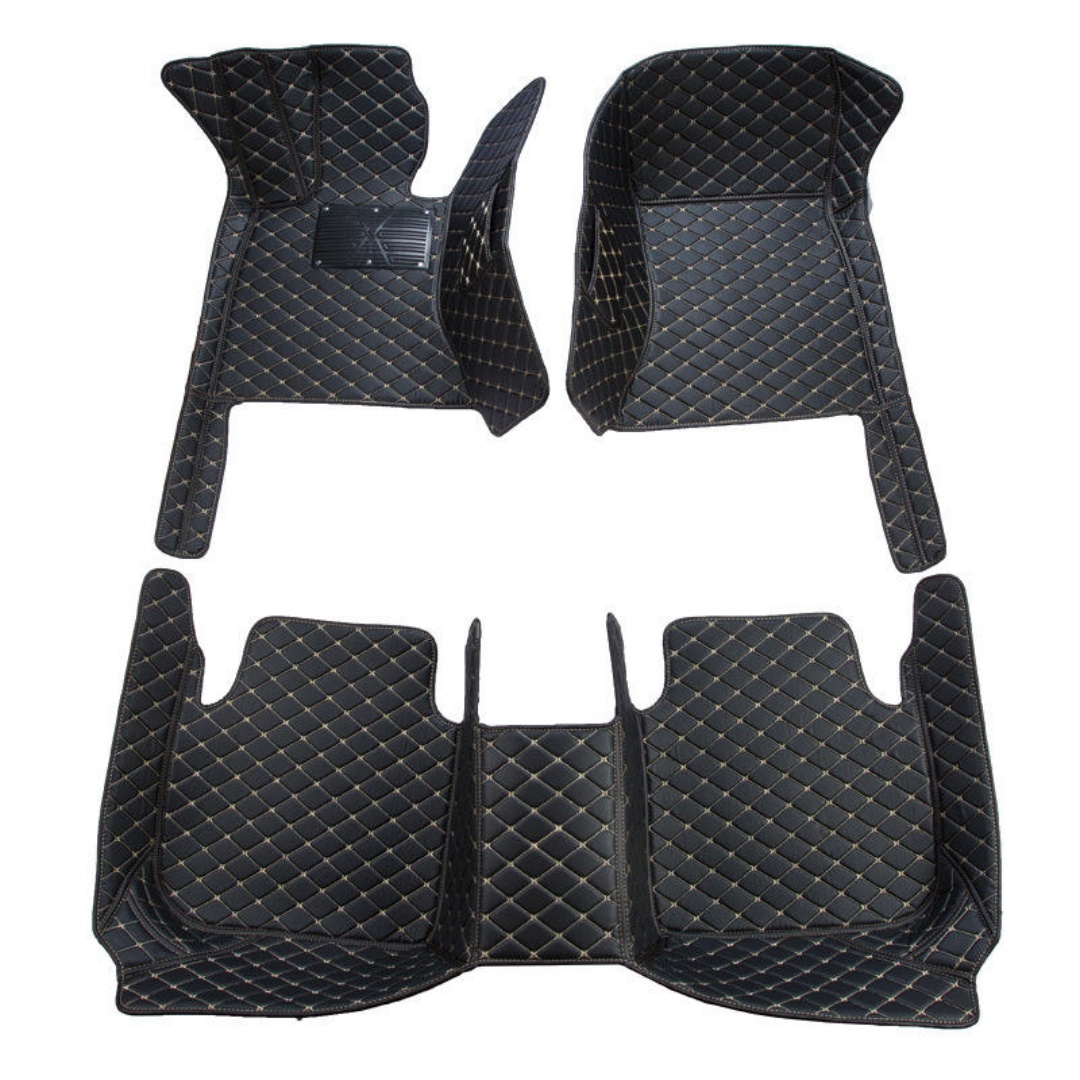 Linen diamond pattern full-coverage car floor mats, suitable for standard sizes, universal, non-slip, easy to clean, complete set.