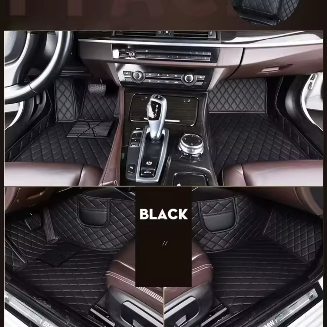 Linen diamond pattern full-coverage car floor mats, suitable for standard sizes, universal, non-slip, easy to clean, complete set.