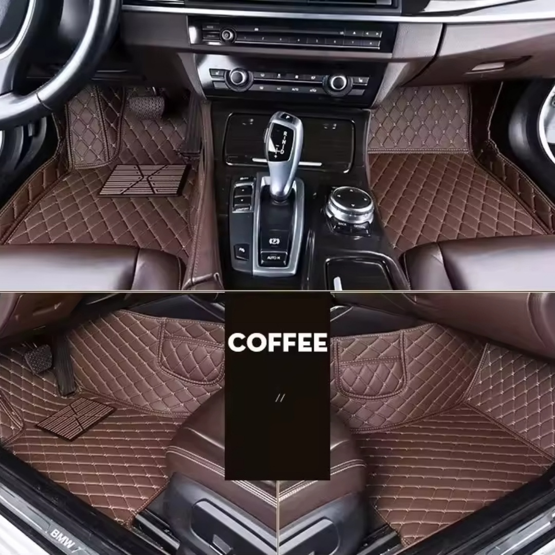 Linen diamond pattern full-coverage car floor mats, suitable for standard sizes, universal, non-slip, easy to clean, complete set.