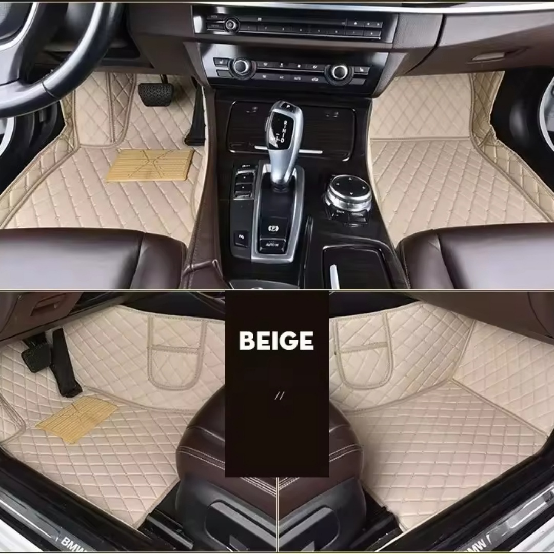 Linen diamond pattern full-coverage car floor mats, suitable for standard sizes, universal, non-slip, easy to clean, complete set.
