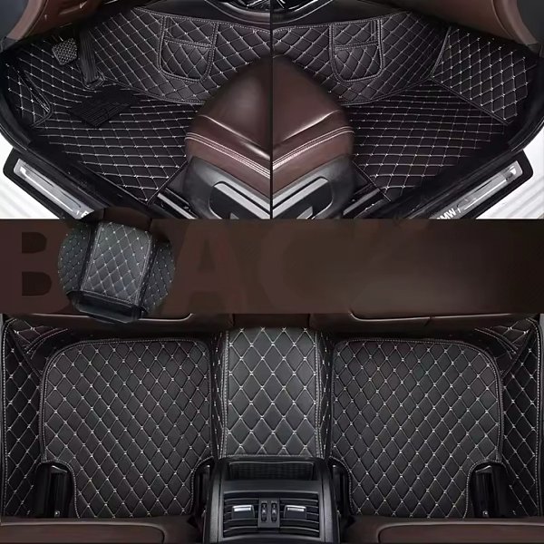 Linen diamond pattern full-coverage car floor mats, suitable for standard sizes, universal, non-slip, easy to clean, complete set.
