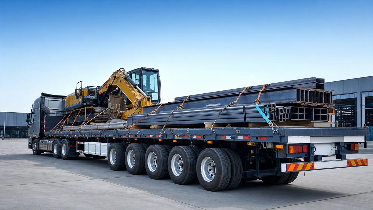 A Flatbed Semi-Trailer Case for Steel and Machinery Transport