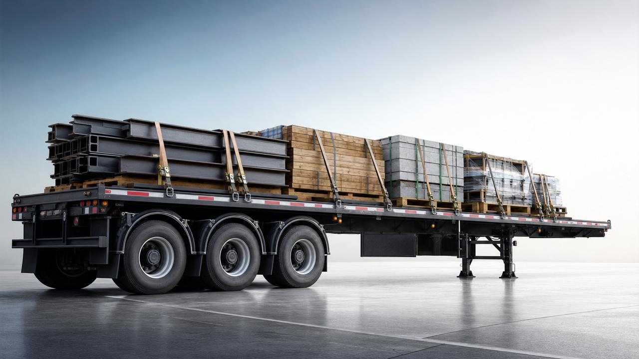 A Flatbed Semi-Trailer Case for Moving Steel, Timber, and Site Materials