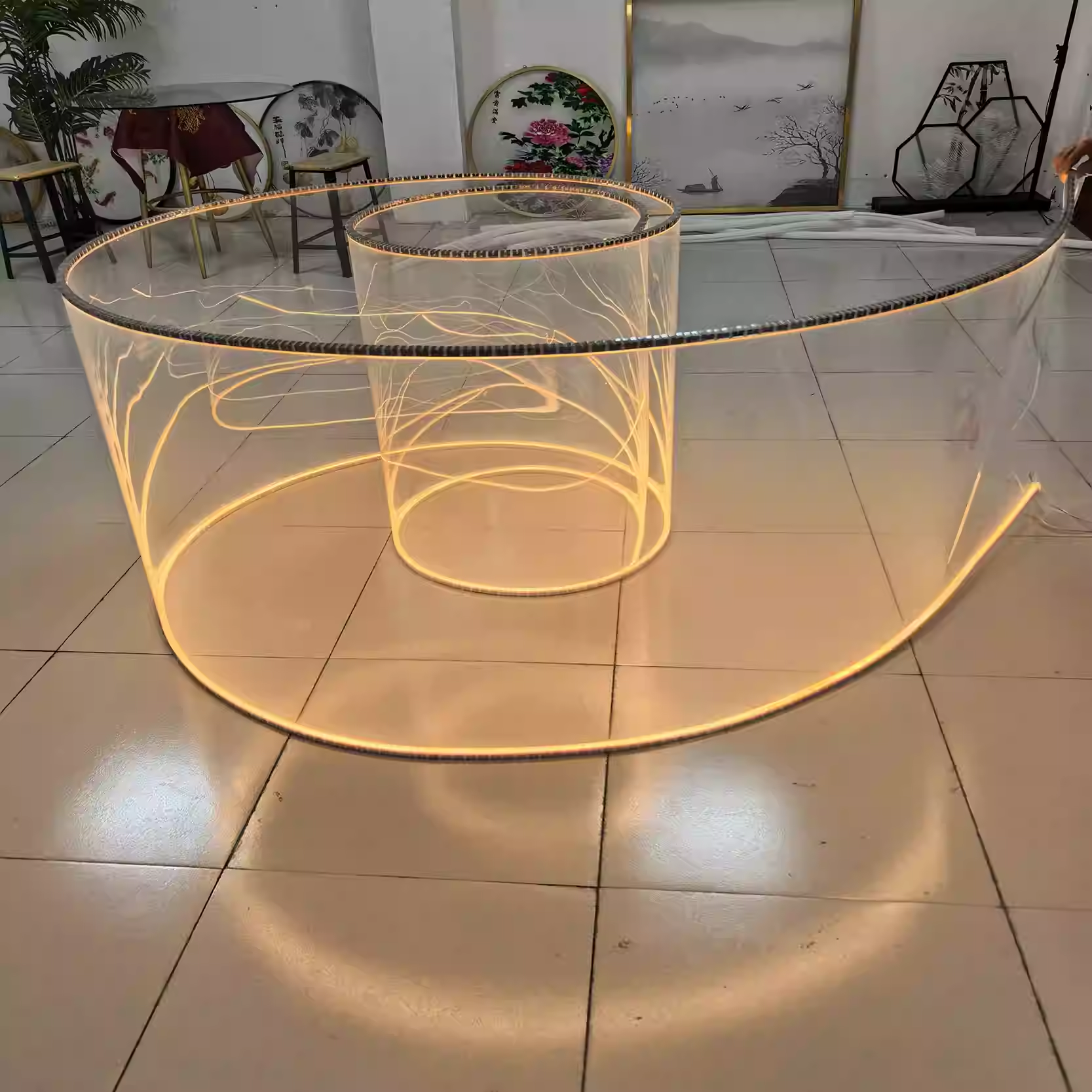 Transparent luminous hotel club ceiling decorative lines, artistic and customizable, light luxury style decorative light ribbon