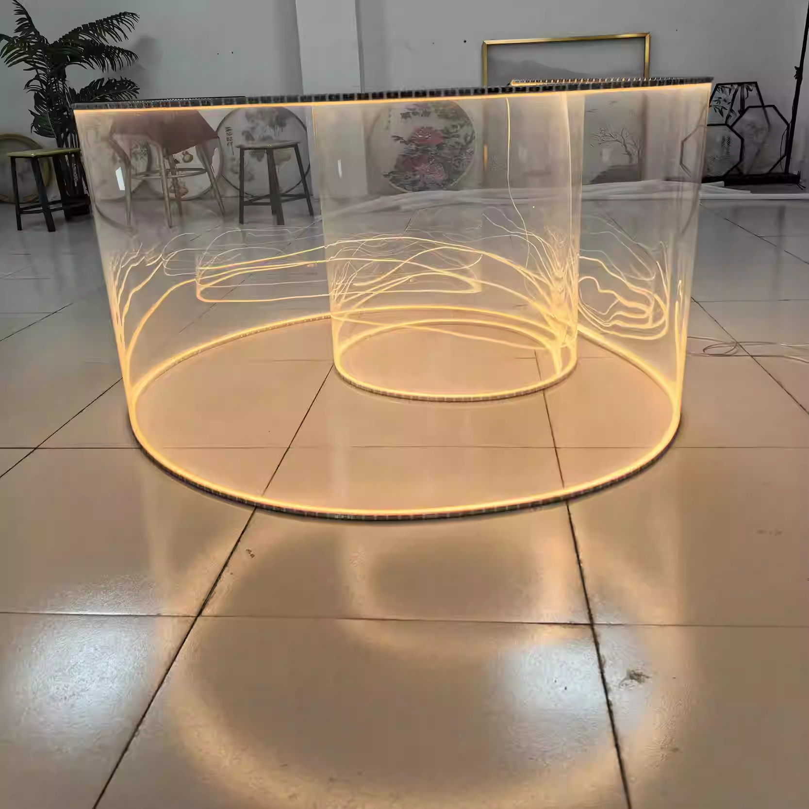 Transparent luminous hotel club ceiling decorative lines, artistic and customizable, light luxury style decorative light ribbon