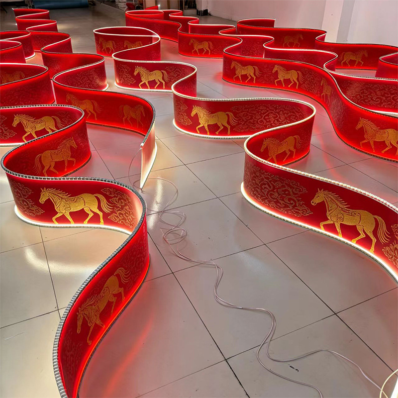 Red Celebration Museum Exhibition Hall Annual Meeting Banquet Hall Hotel Wedding Celebration Ceiling Decoration Pendant Light Ribbon