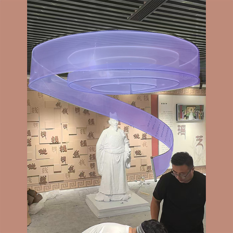 Matte hollow text LOGO semi opaque double-sided banquet hall exhibition ceiling decoration technology pendant light ribbon