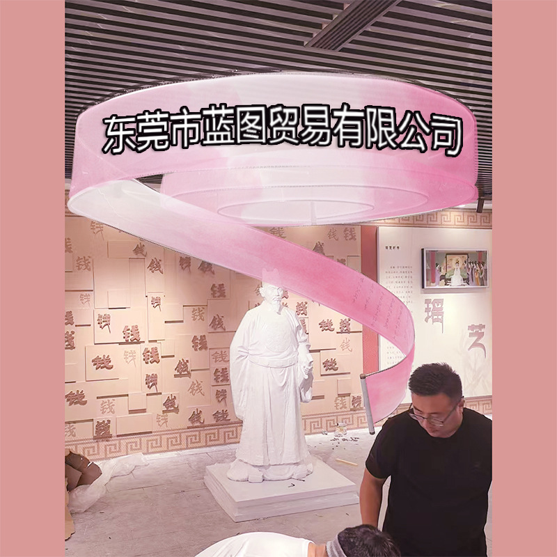 Matte hollow text LOGO semi opaque double-sided banquet hall exhibition ceiling decoration technology pendant light ribbon