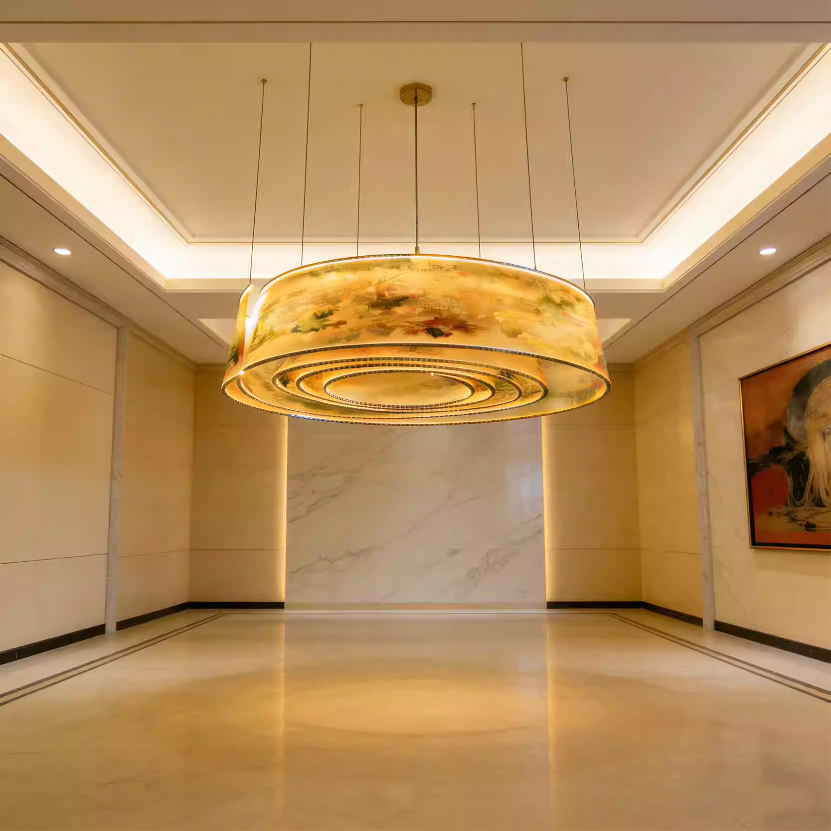 Modern minimalist semi transparent frosted hotel club exhibition hall luminous ceiling spiral shaped decorative lights atmospheric ribbon