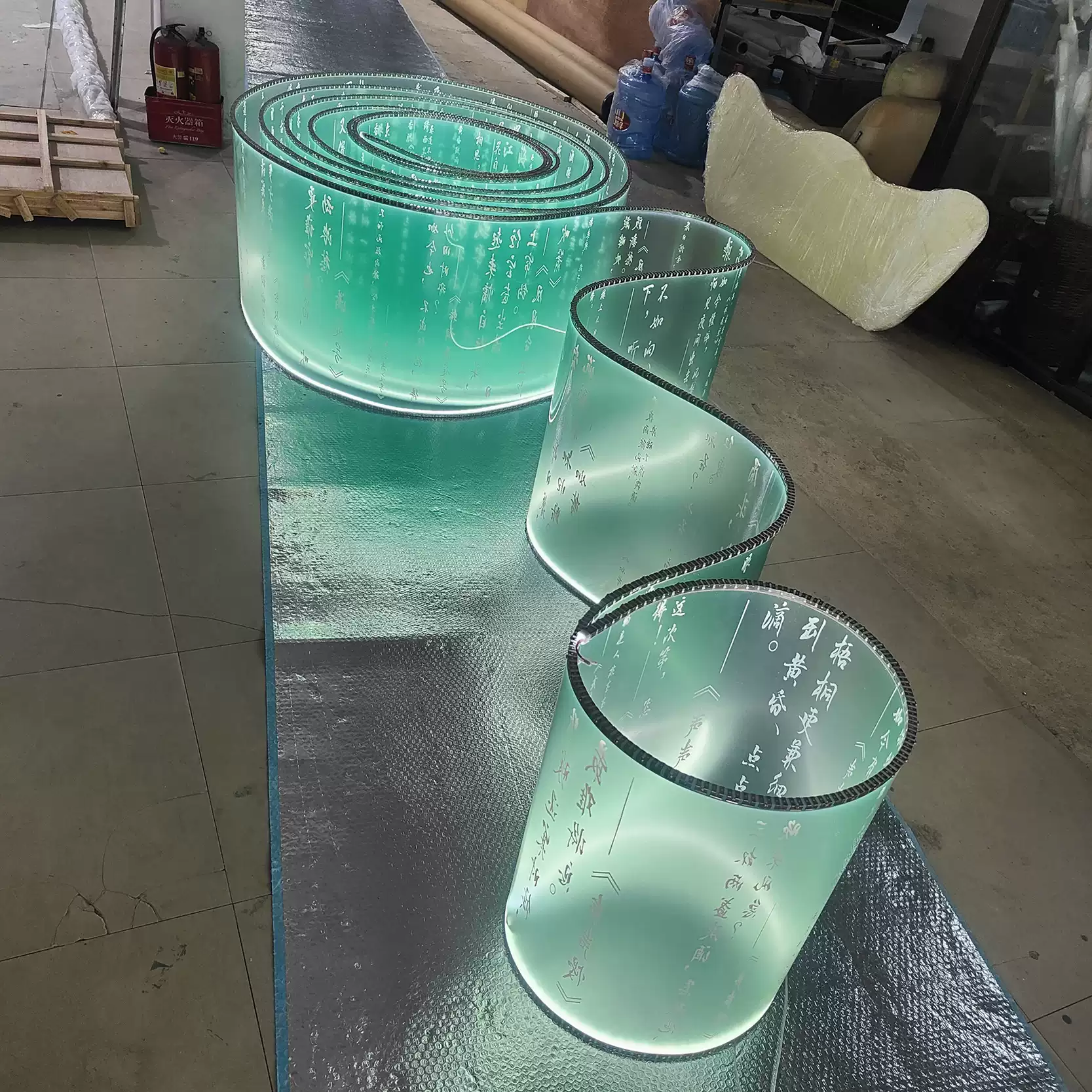 Modern new Chinese style simple semi transparent solid color hollow text art calligraphy pendant light shining hotel exhibition ribbon