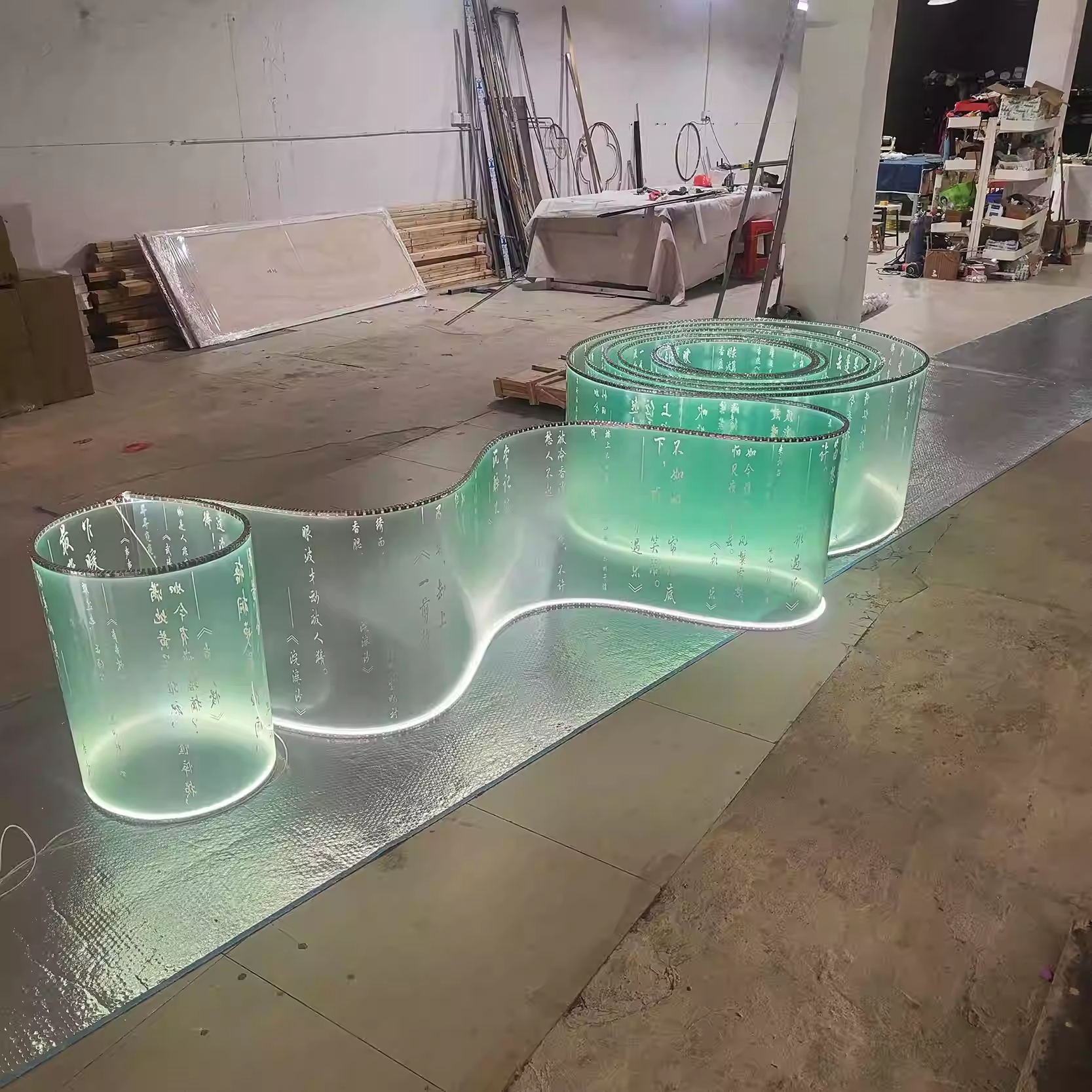 Modern new Chinese style simple semi transparent solid color hollow text art calligraphy pendant light shining hotel exhibition ribbon