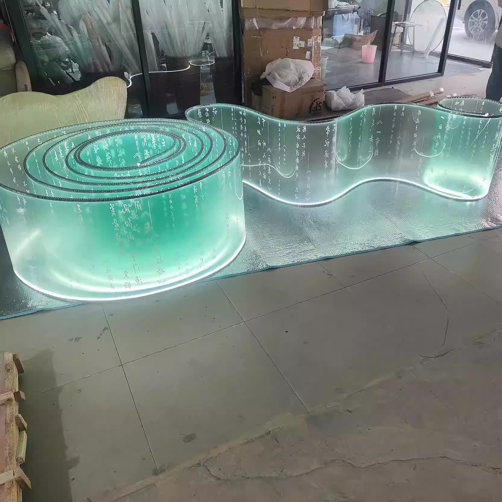 Modern new Chinese style simple semi transparent solid color hollow text art calligraphy pendant light shining hotel exhibition ribbon