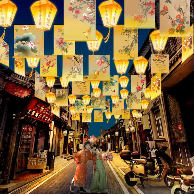 New double-sided semi transparent ancient style street scenic spot viewpoint waterproof spray painted luminous hanging curtain pendant light ribbon