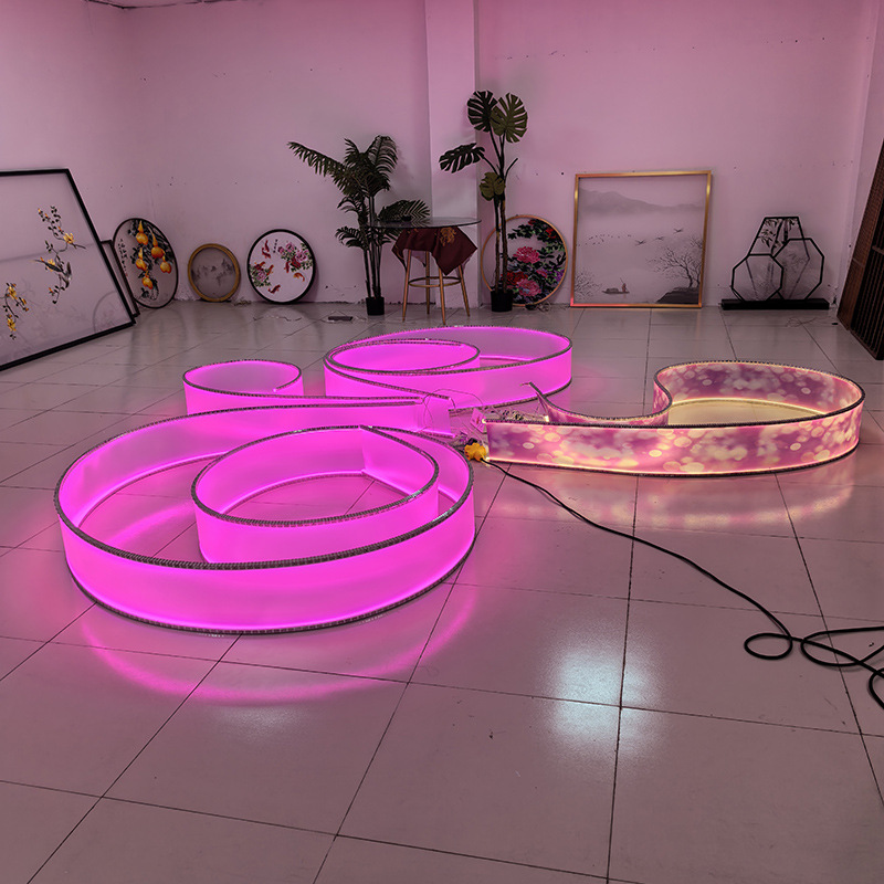 New flexible and deformable luminous light strip with semi transparent double-sided painting ceiling decoration background, rotating staircase pendant light, and ribbon