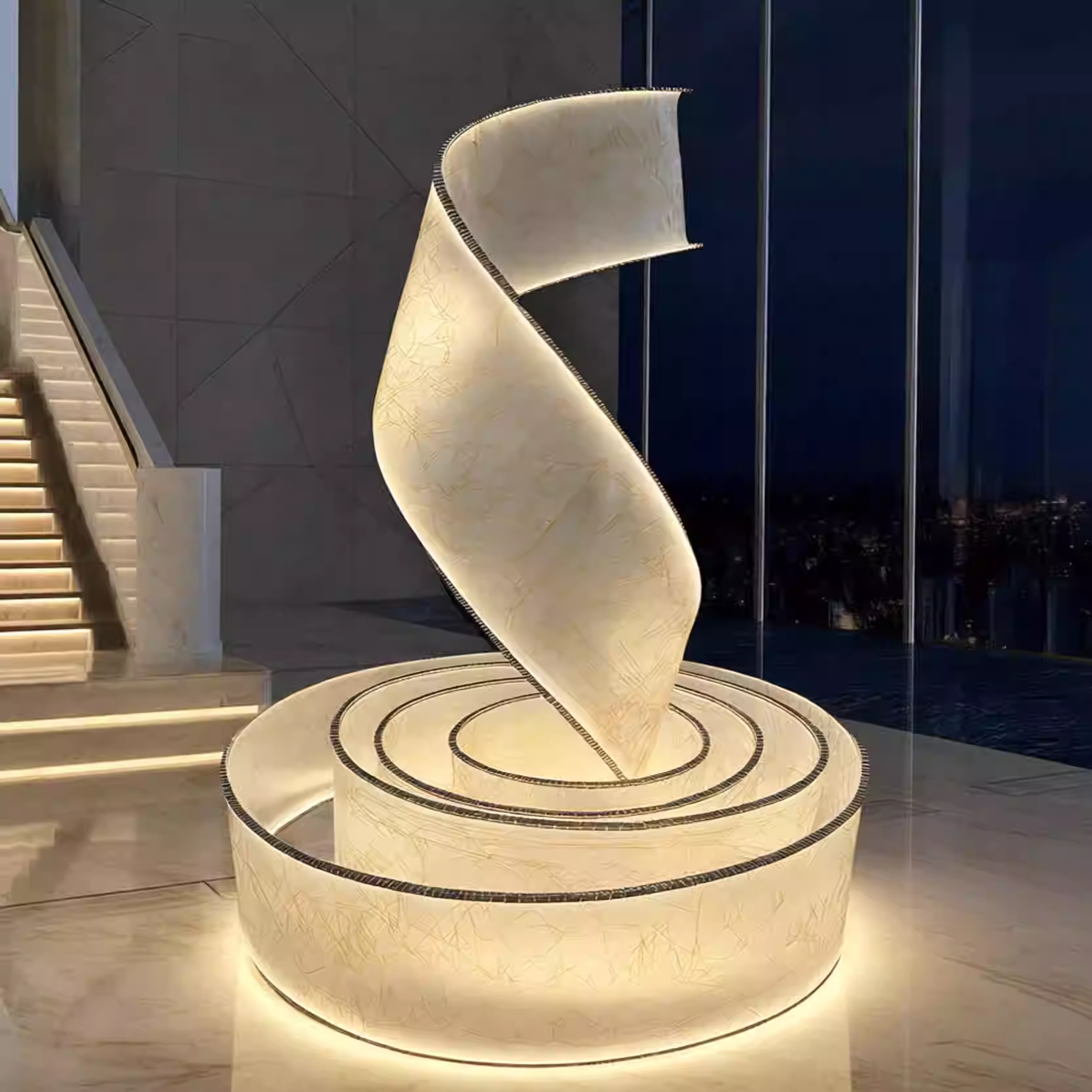 New Chinese style semi transparent waterproof technology, luminous random pattern art, landscape ceiling design, hotel exhibition hall, outdoor ribbon