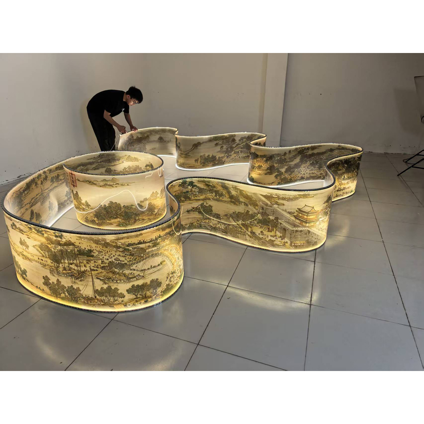 Customized new product tempered and scratch resistant PET silk gauze, Song style aesthetic banquet exhibition hall museum pendant light ribbon