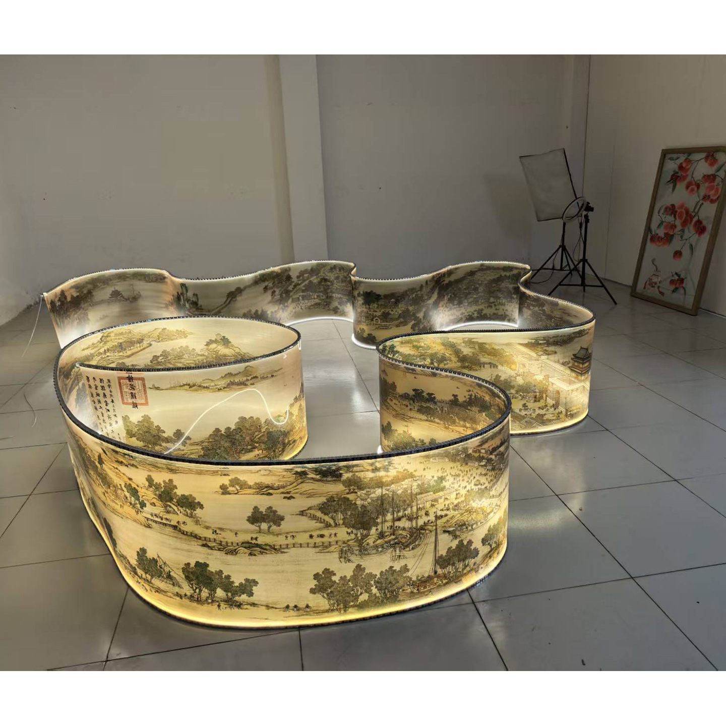 Customized new product tempered and scratch resistant PET silk gauze, Song style aesthetic banquet exhibition hall museum pendant light ribbon