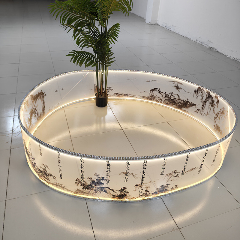 Customized semi transparent thin film hotel banquet hall exhibition ceiling decoration wedding ultra long and high luminous pendant light ribbon