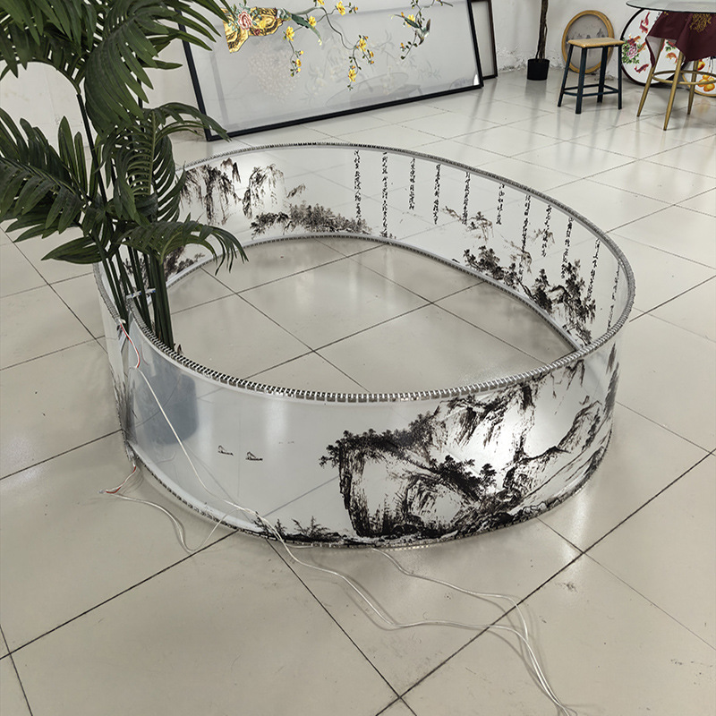 Customized semi transparent thin film hotel banquet hall exhibition ceiling decoration wedding ultra long and high luminous pendant light ribbon