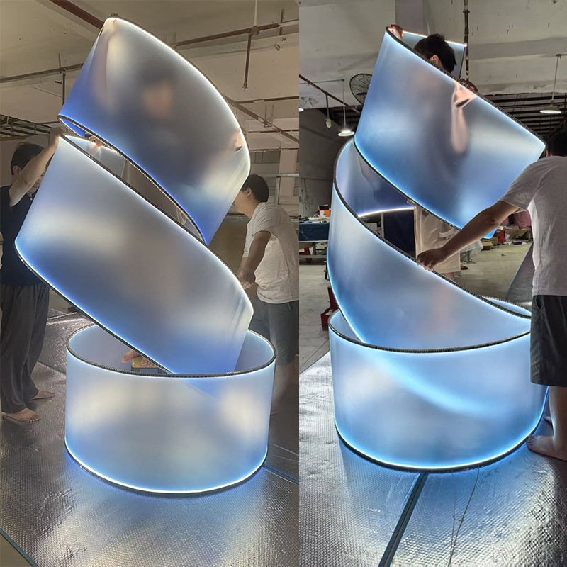 Translucent frosted solid color gradient outdoor waterproof exhibition banquet hall design Song style aesthetic technology pendant light ribbon