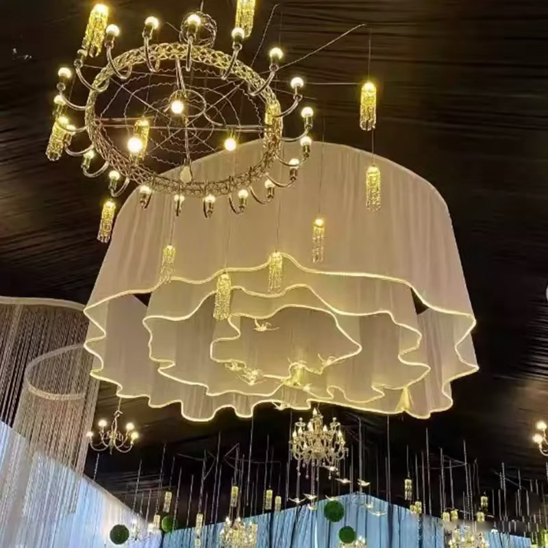 Translucent soft gauze pleated hard PVC sheet flexible and bendable ceiling decoration rotating shape DIY pendant light ribbon