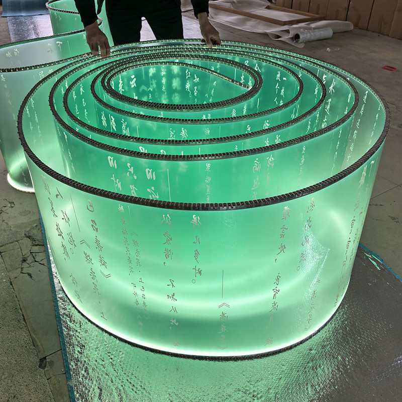 Semi opaque hollow calligraphy text ceiling banquet hall exhibition sales office design can be bent flexible pendant light ribbon