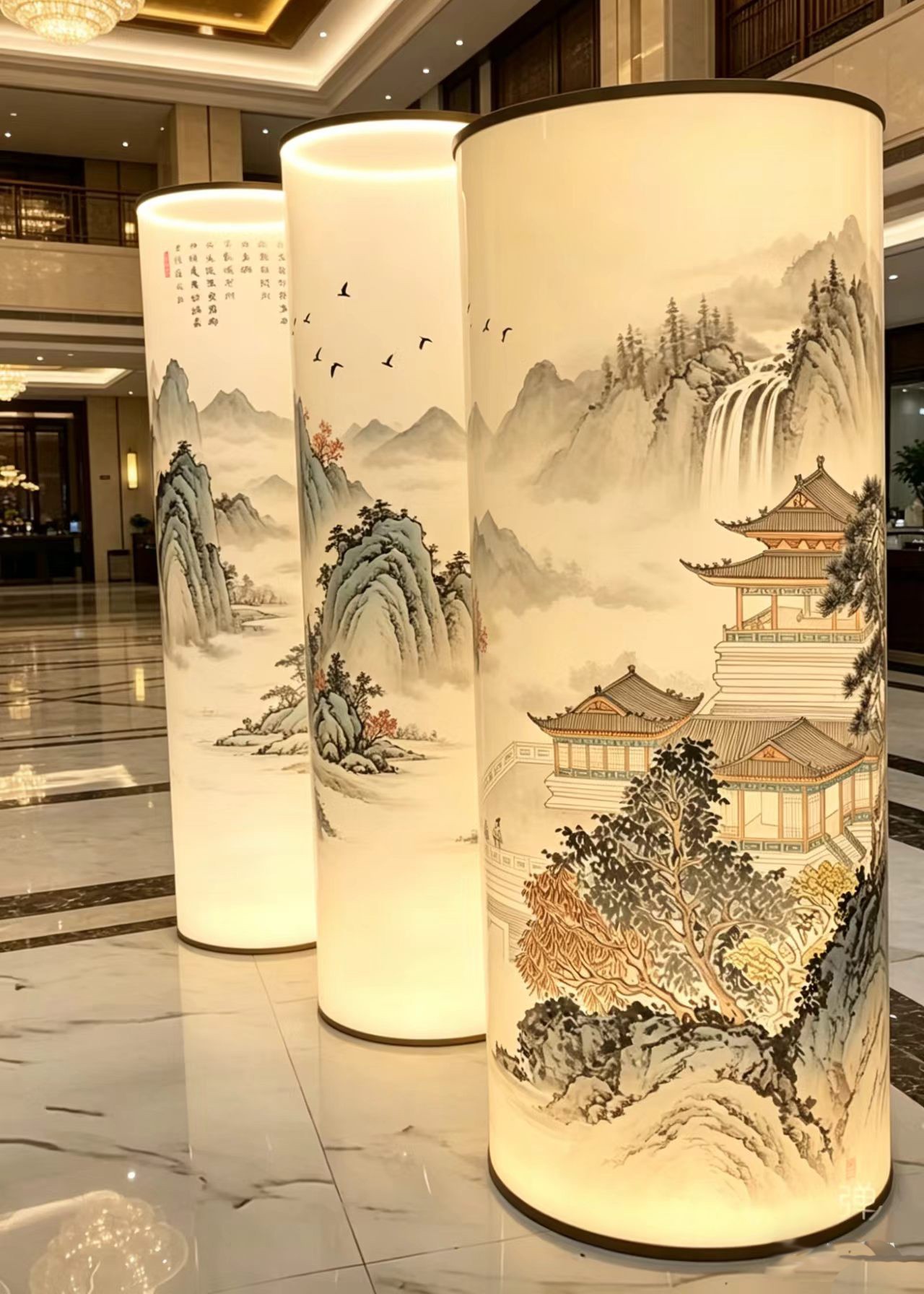 Customized Chinese style Song style landscape cylindrical lamp