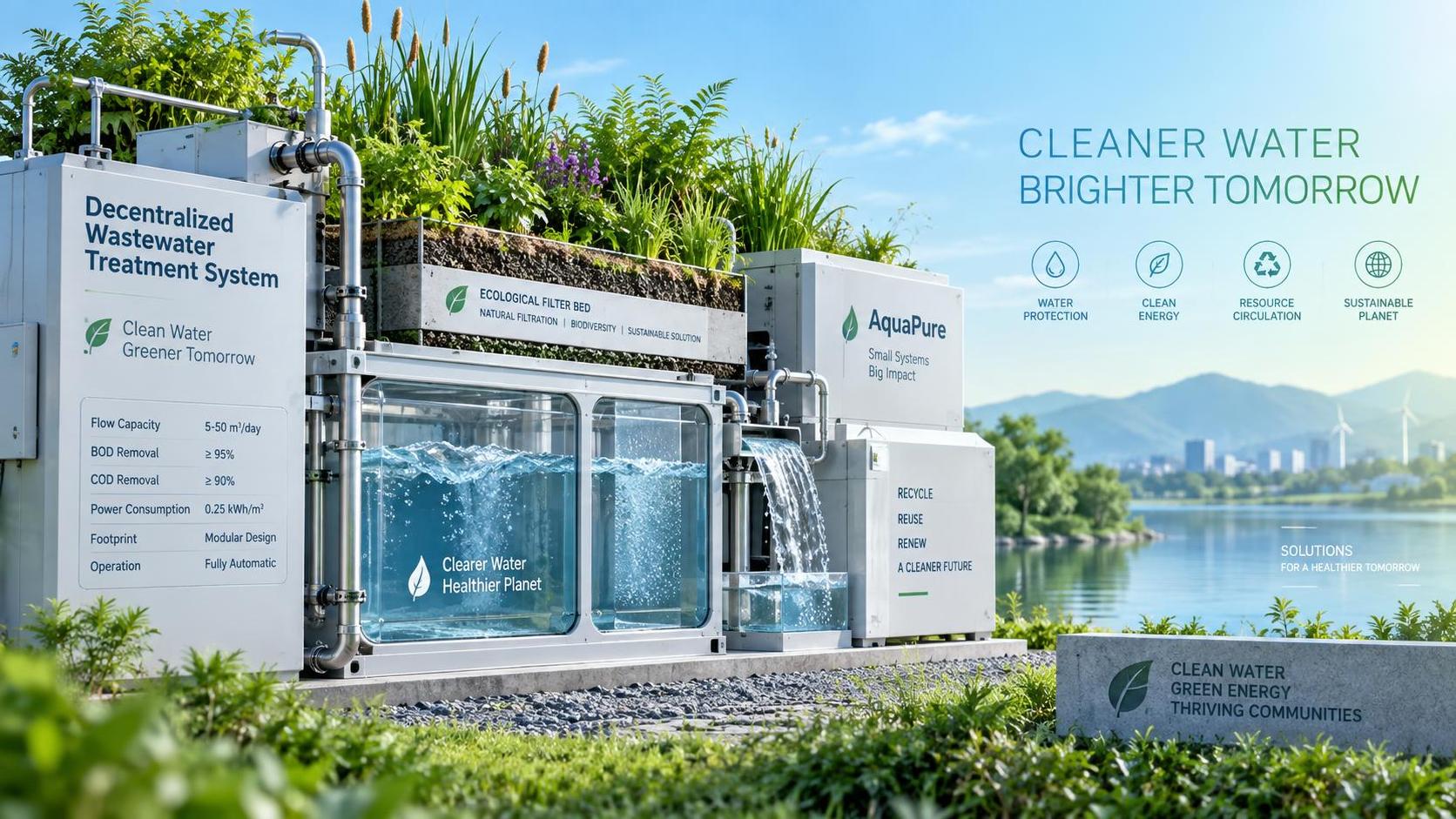 ¿Qué rango de capacidad debe especificar para una planta descentralizada de tratamiento de aguas residuales en comunidades rurales?