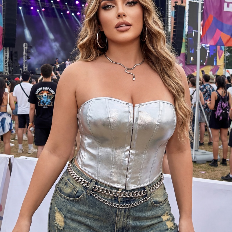 Plus Size Silver Metallic Strapless Corset
