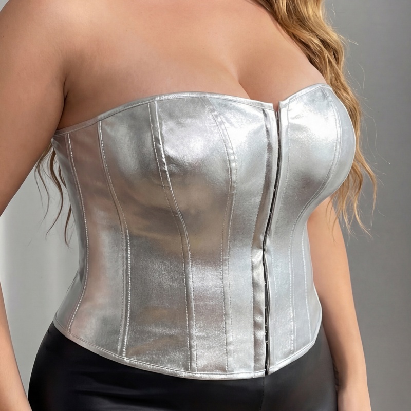 Plus Size Silver Metallic Strapless Corset