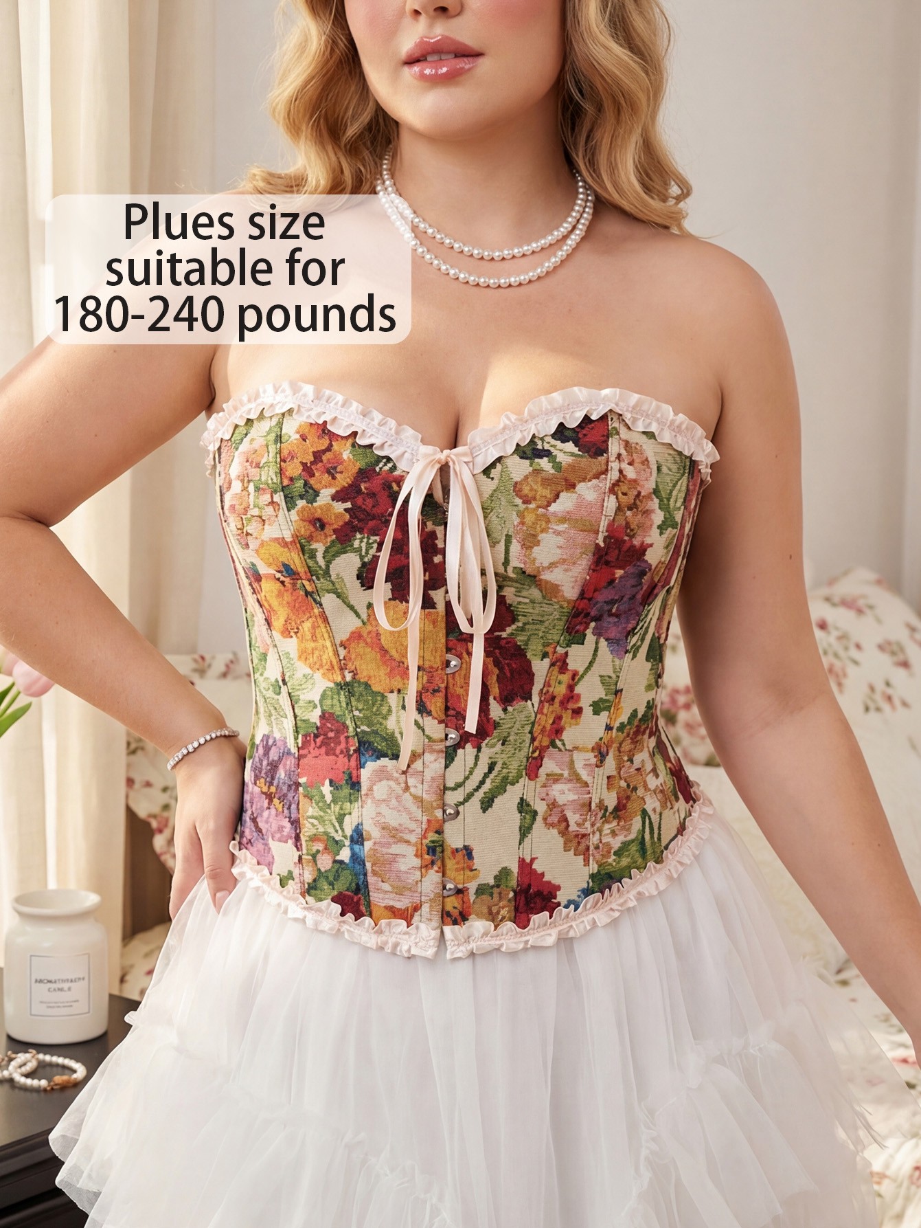 Plus Size Floral Tapestry Strapless Corset