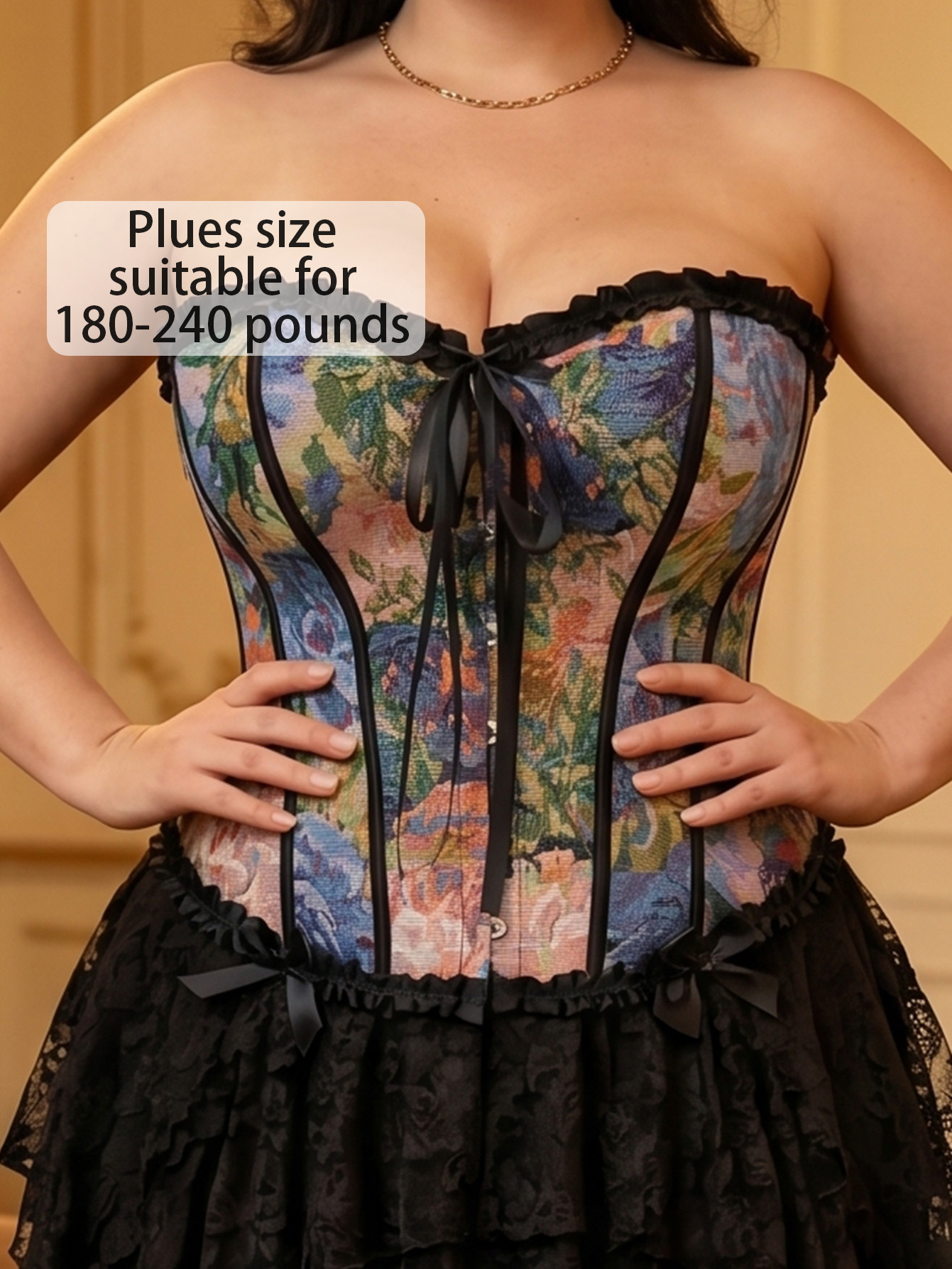 Plus Size Floral Art Print Strapless Corset