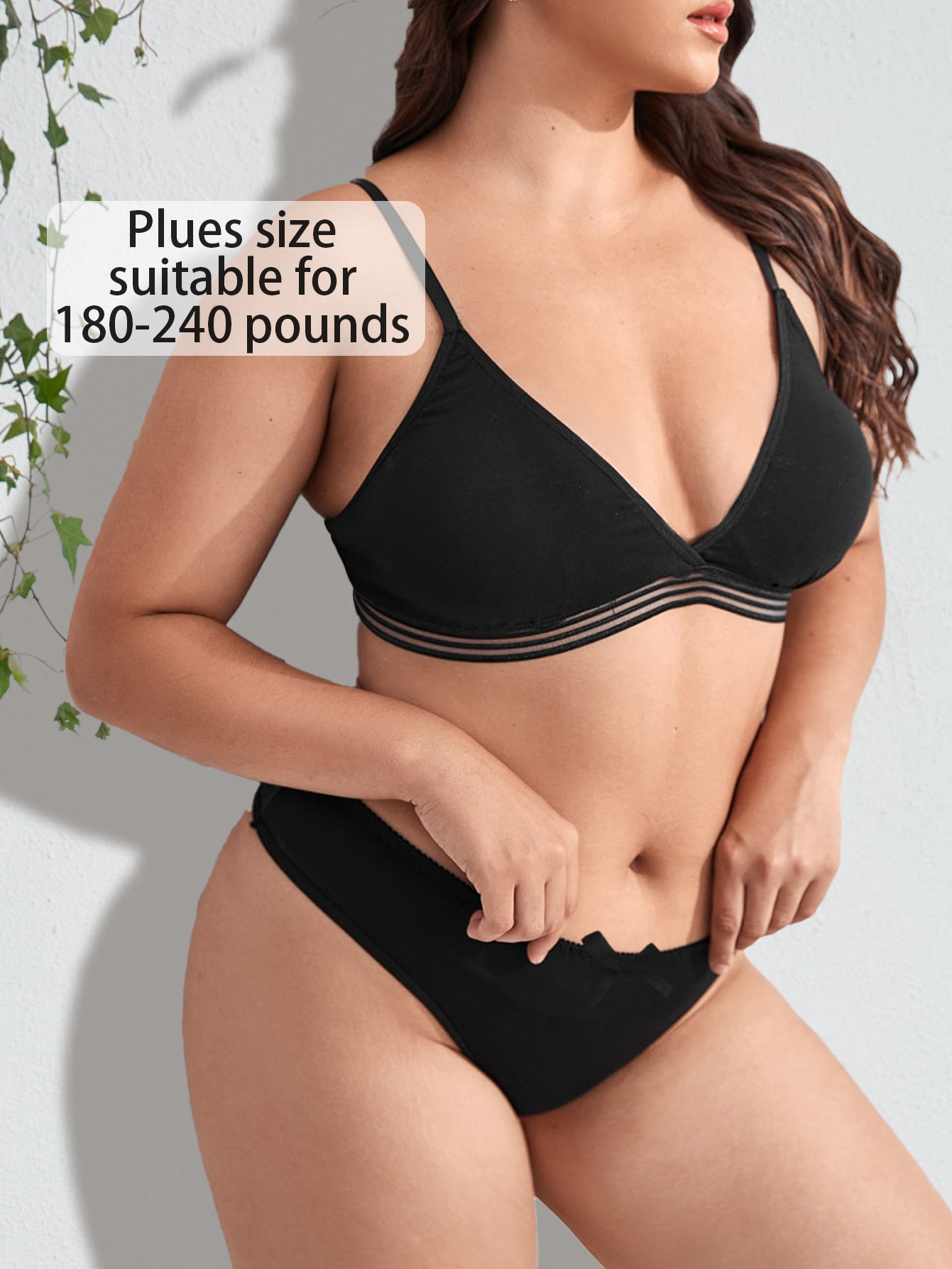 Plus Size Black Wireless Triangle Bra & Panty Set
