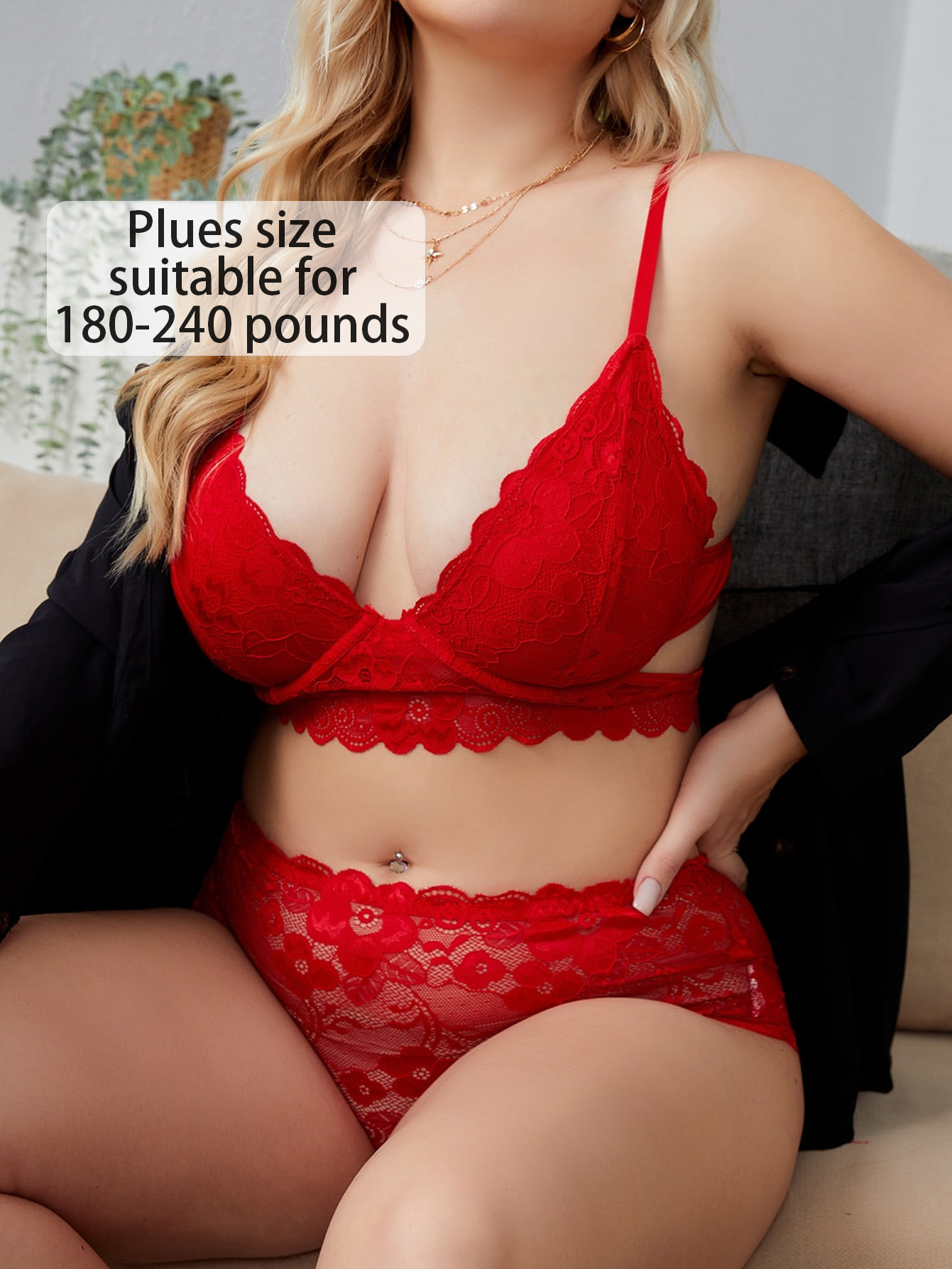 Plus Size Red Floral Lace Lingerie Set