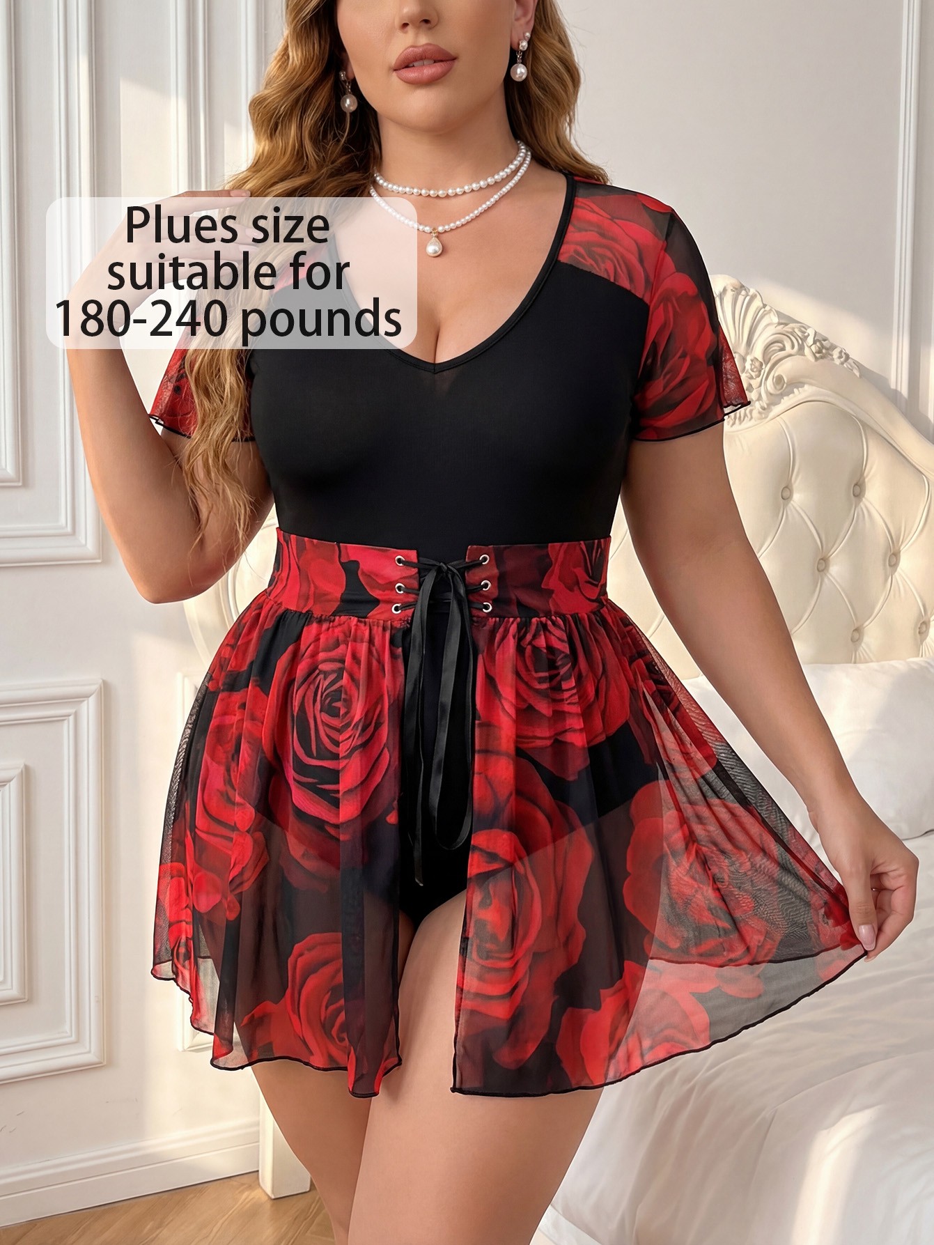 Plus Size Dark Rose Queen Themed Role Play Lingerie