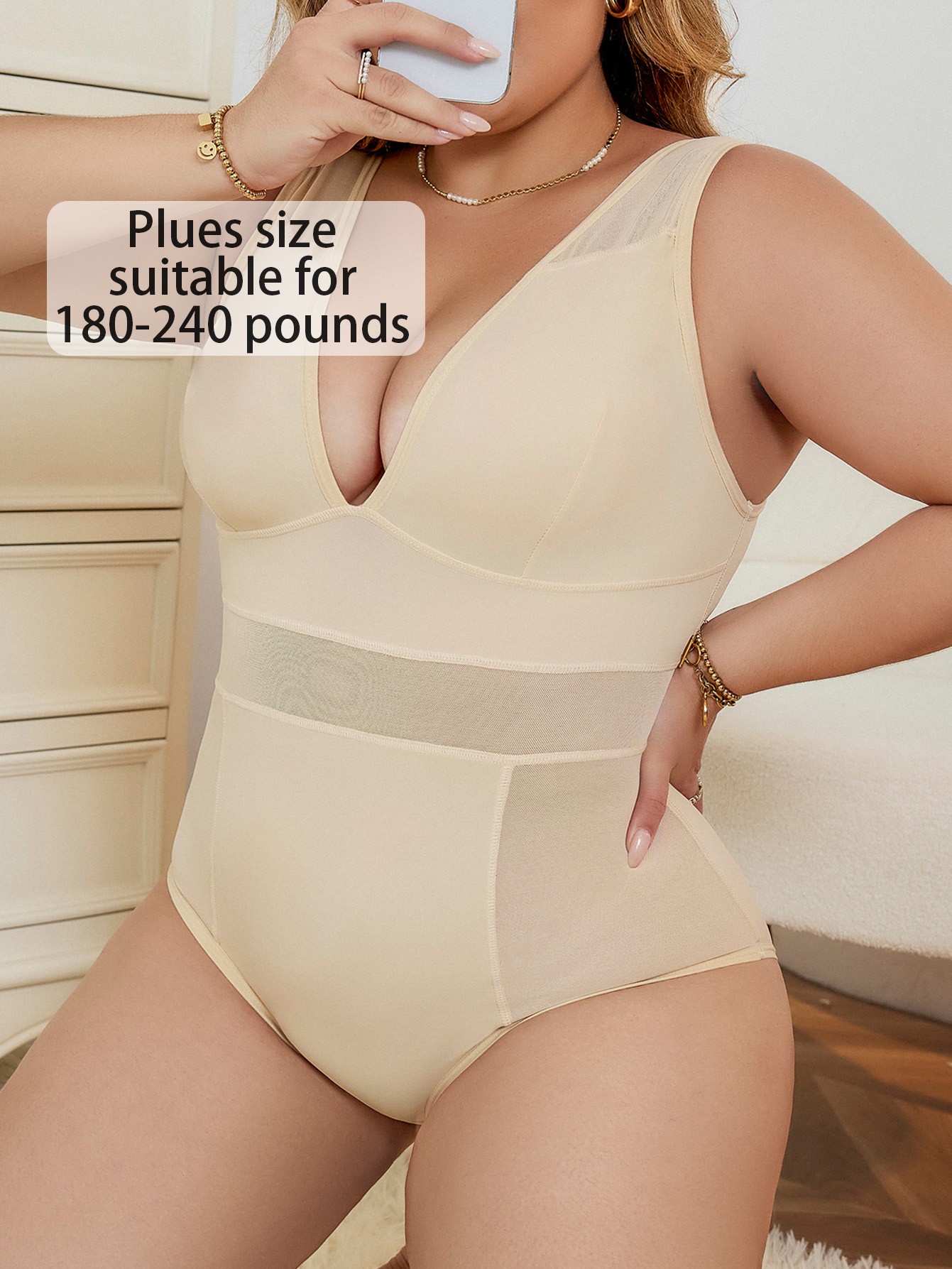 Plus Size Mesh Panel Tummy Control Bodysuit