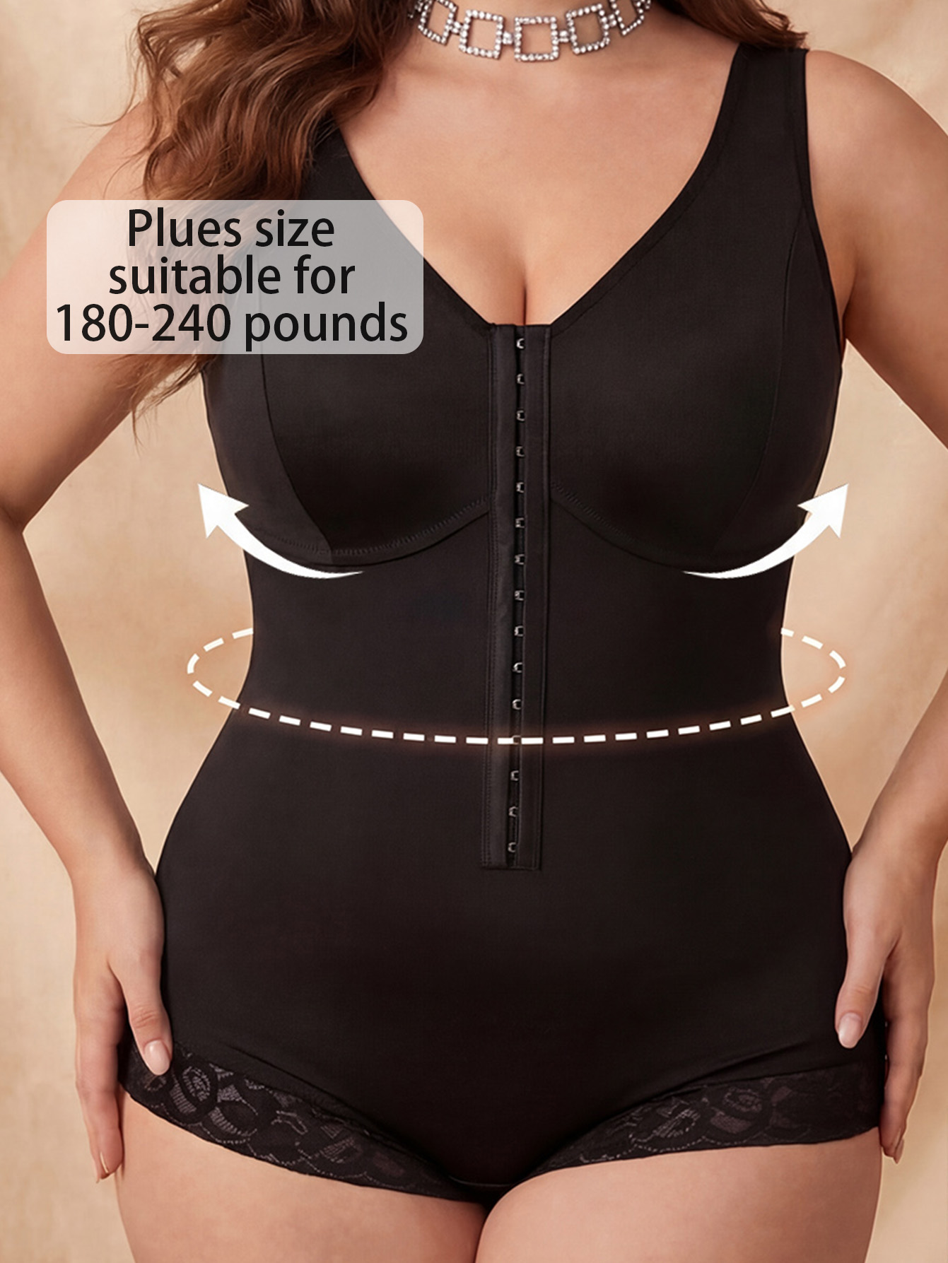 Plus Size Front Closure Mesh & Lace Trim Bodysuit