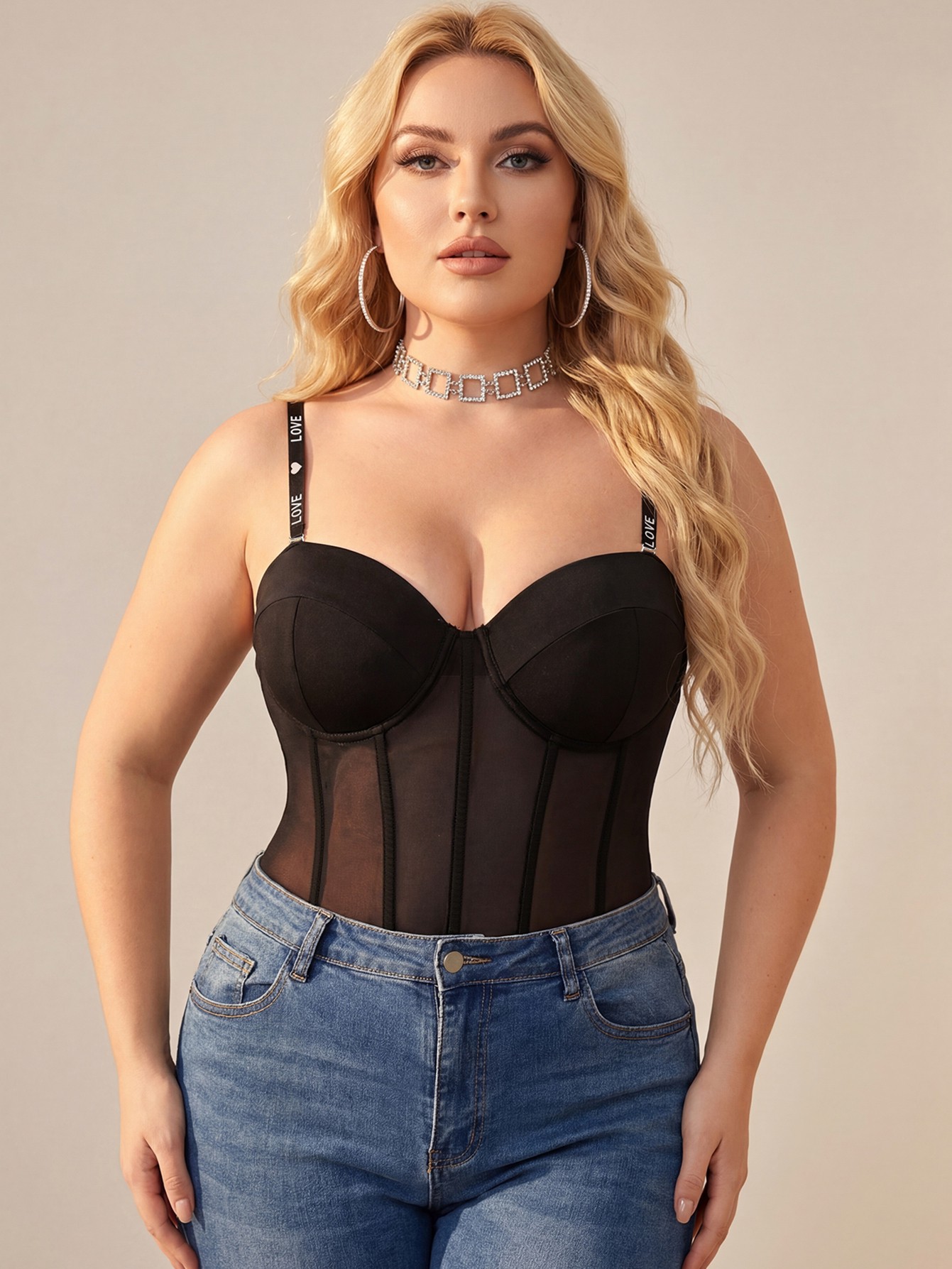 Plus Size Underwire Mesh Corset Bodysuit
