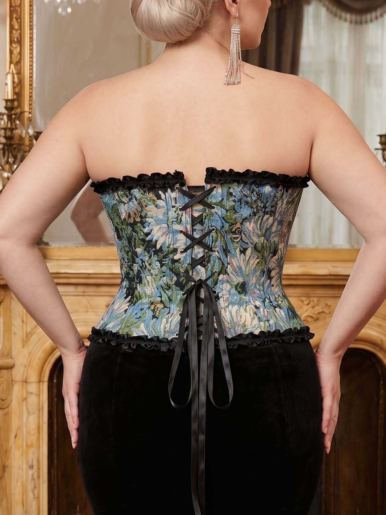 Plus Size Oil Painting Jacquard Strapless Corset Top