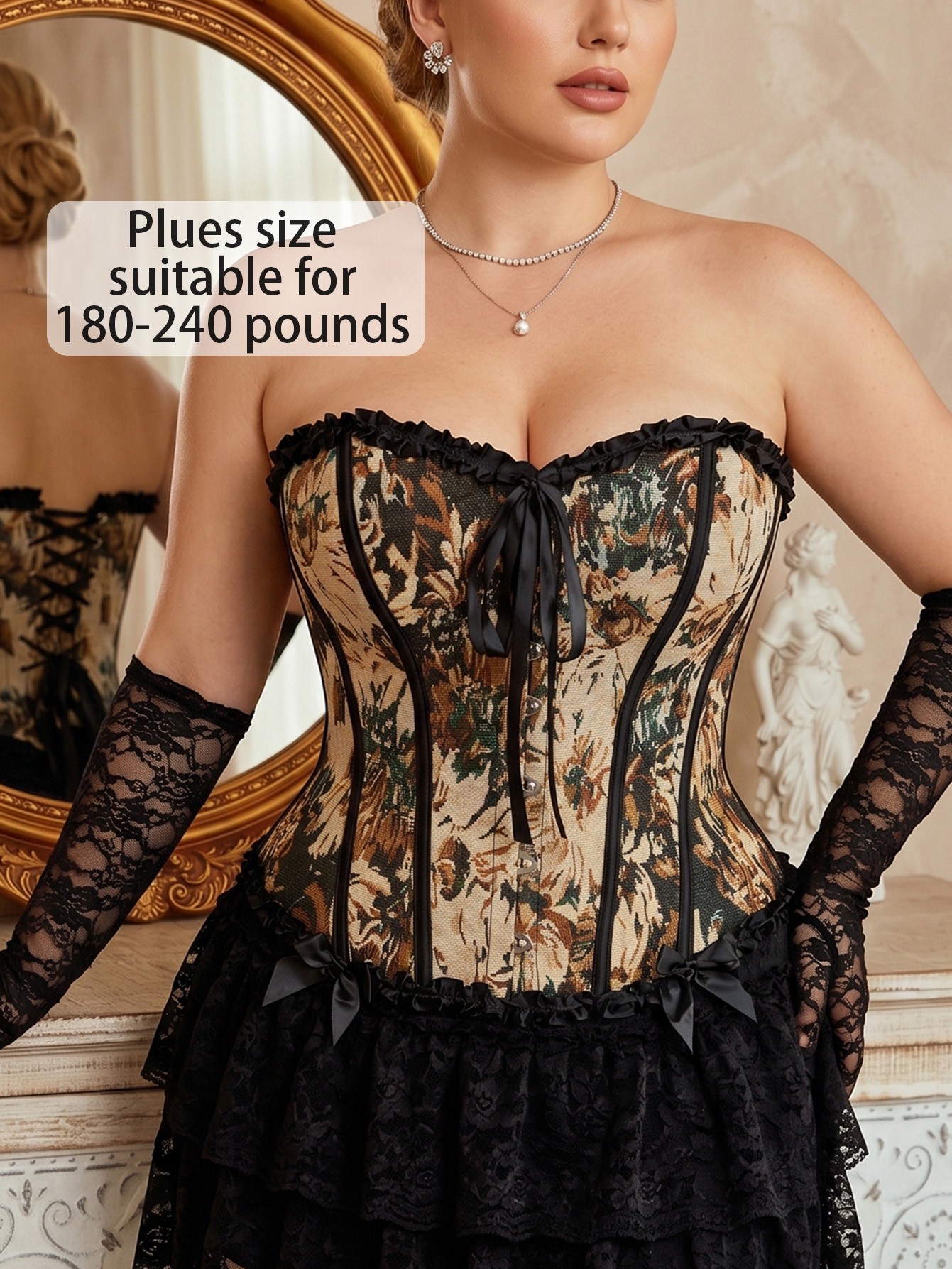 Plus Size Vintage Oil Painting Floral Strapless Corset Top