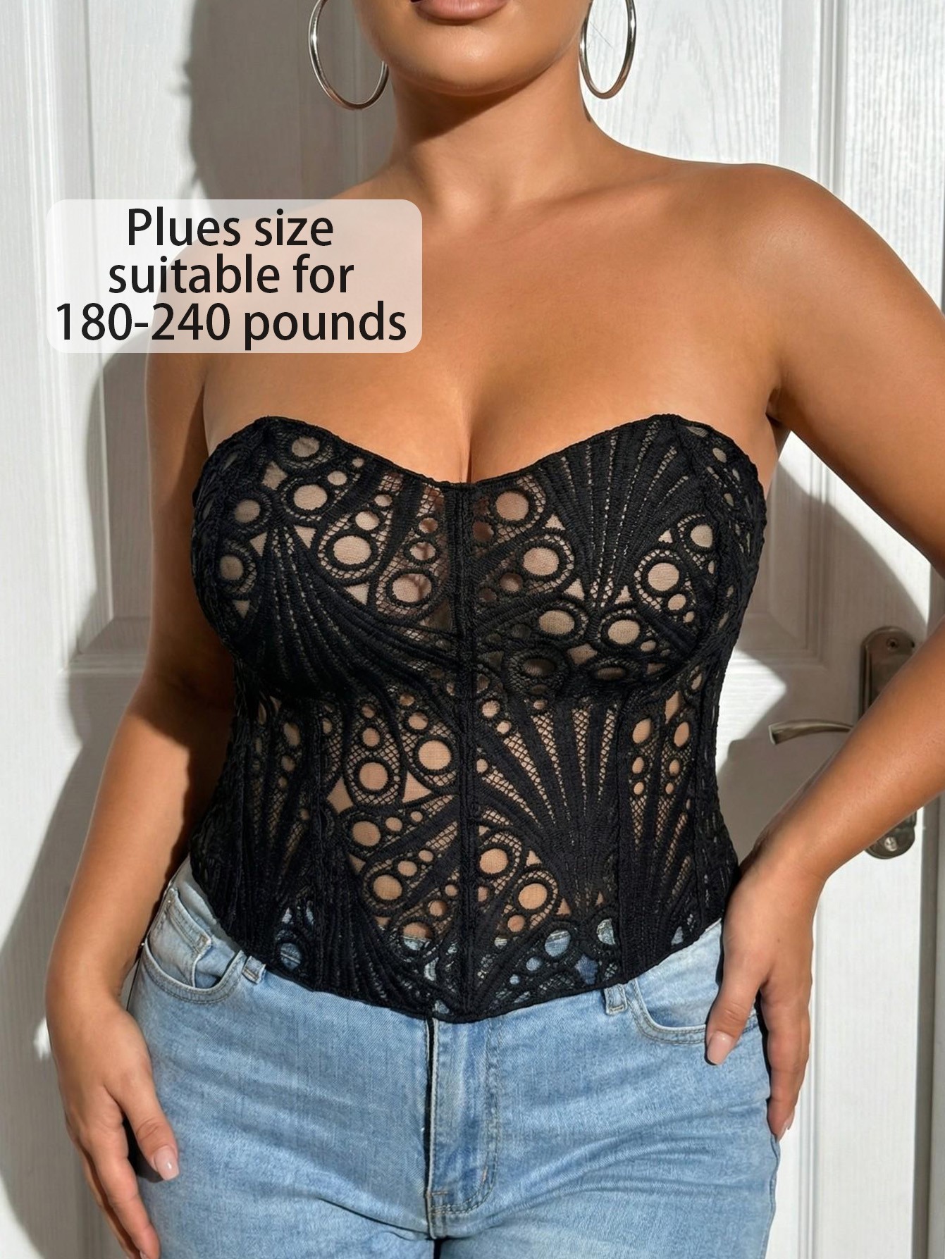 Plus Size Black Lace Strapless Corset Top