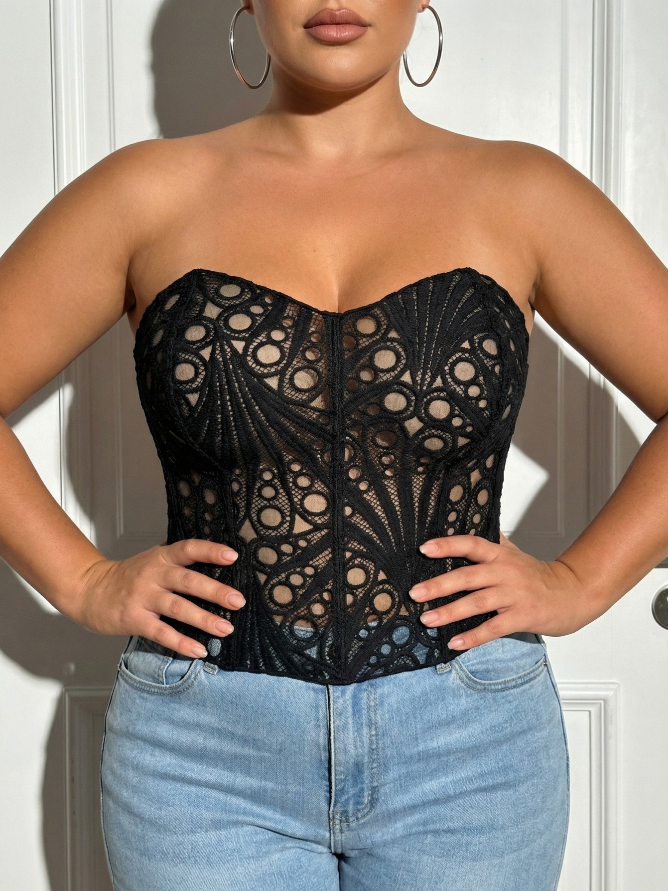 Plus Size Black Lace Strapless Corset Top
