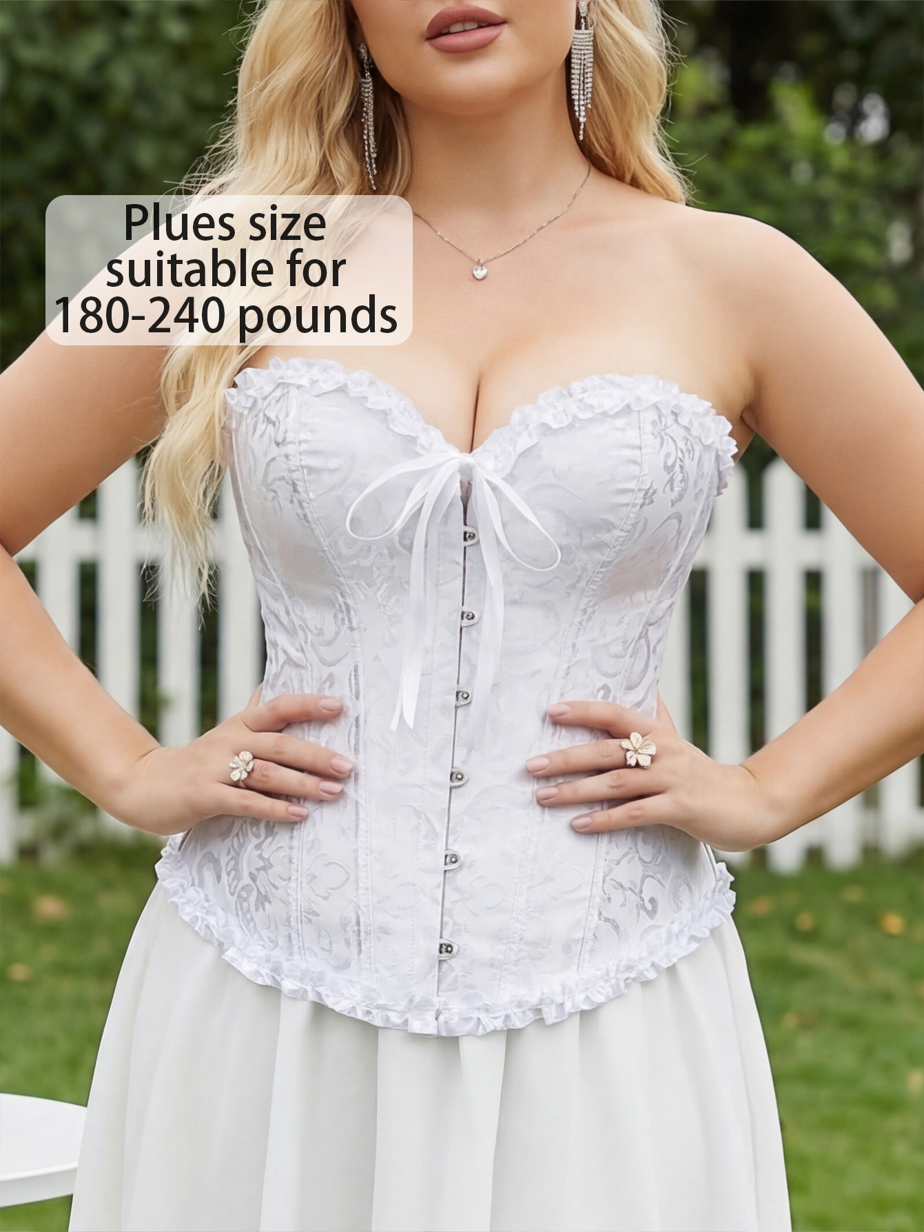 Plus Size White Jacquard Strapless Corset Top