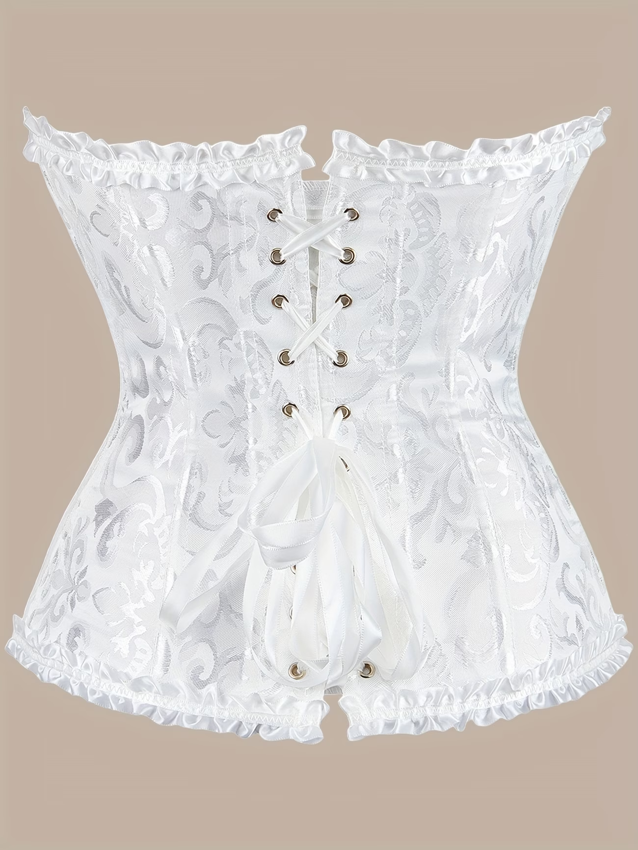 Plus Size White Jacquard Strapless Corset Top